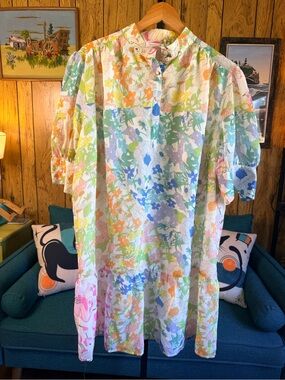 Chic Soul Pastel Floral Cotton Smock Dress